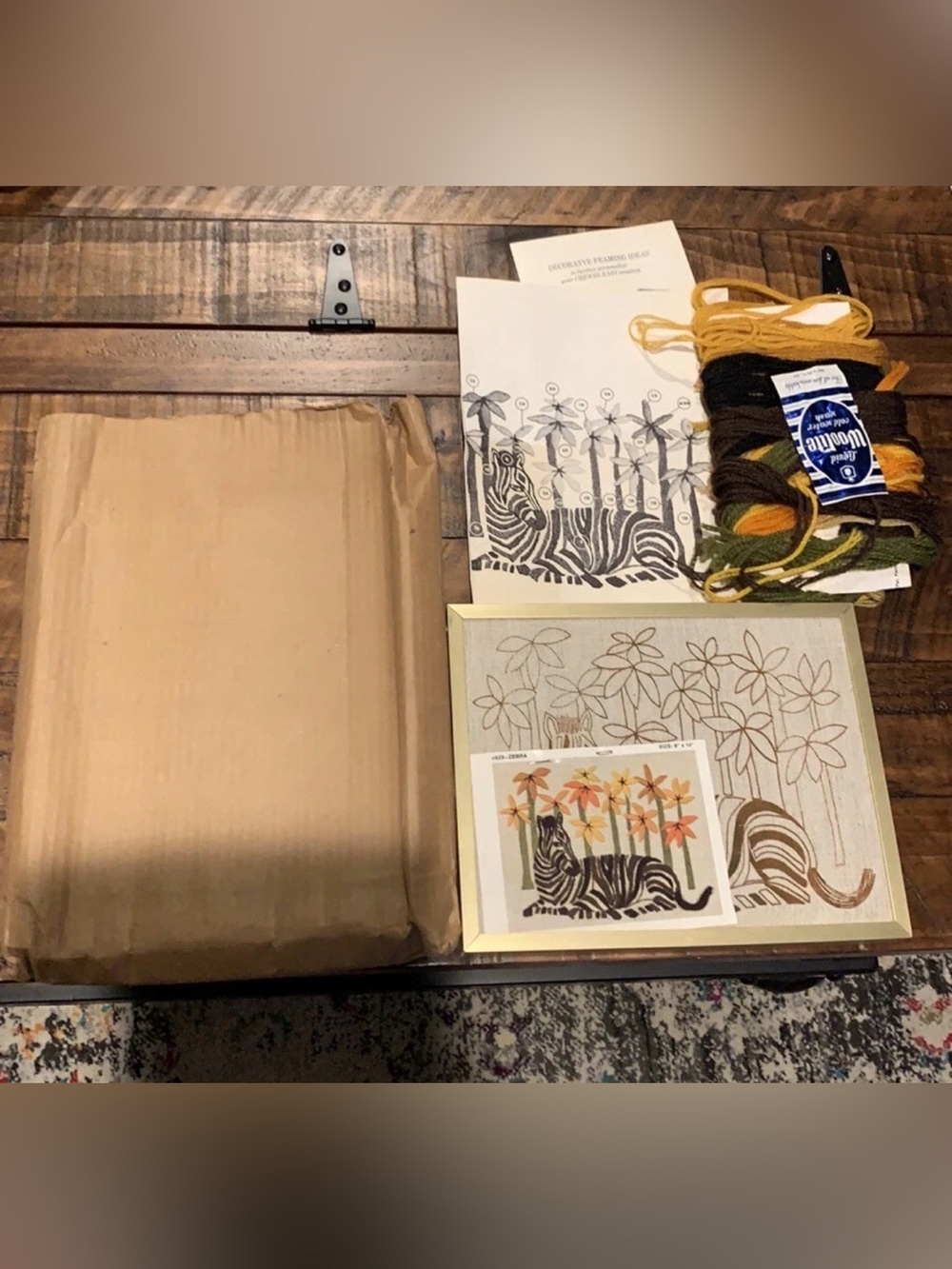 Vintage Rare Zebra EMBROIDERY ART Mar-Wil Kit with Gold Frame 1973 Never Used